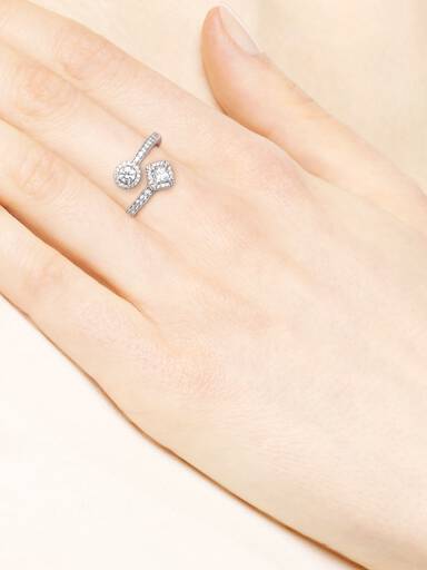 Open silver ring with clear cubic zirconia