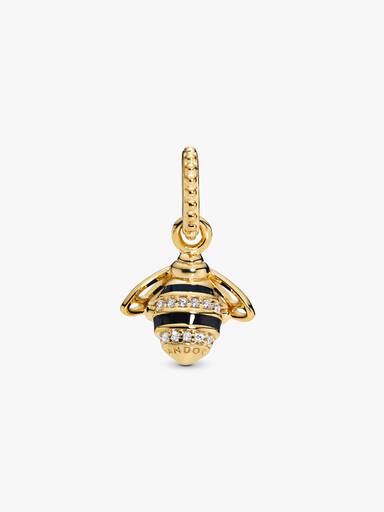 Bee 14k gold-plated pendant with black enamel and clear cubic zirconia