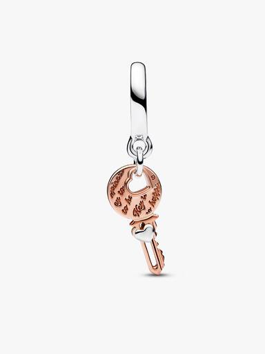 Two-tone key & Sliding Heart Dangle Charm