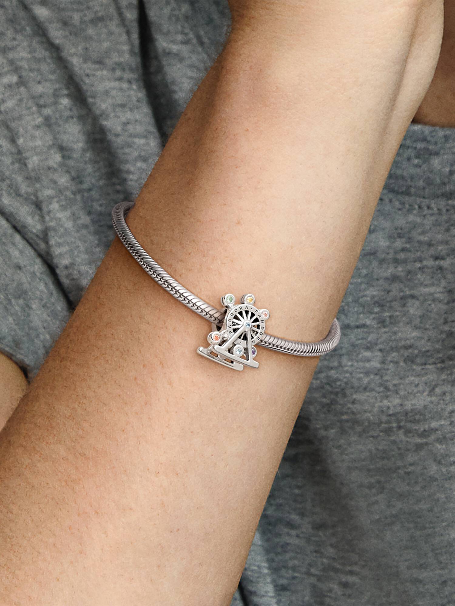 Ferris wheel silver charm with mixed colours of crystals and cubic zirconia