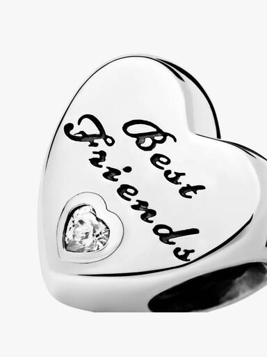 Best Friends heart silver charm with clear cubic zirconia