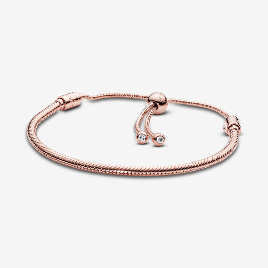Snake chain 14k rose gold-plated bracelet with clear cubic zirconia image number 0