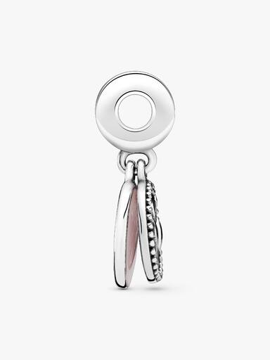 Tulip silver dangle with clear cubic zirconia, white and shaded pink enamel