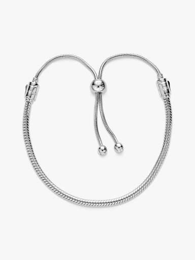 Snake chain silver bracelet with clear cubic zirconia