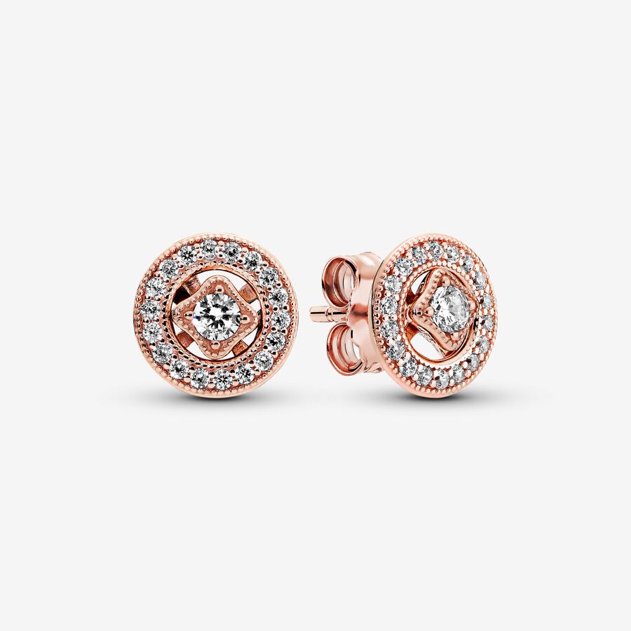 14k Rose gold-plated stud earrings with detachable earring jackets and clear cubic zirconia image number 0