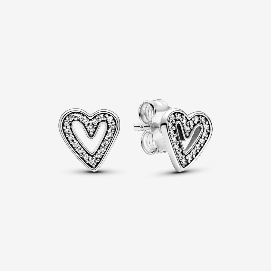 Sparkling Freehand Heart Stud Earrings image number 0