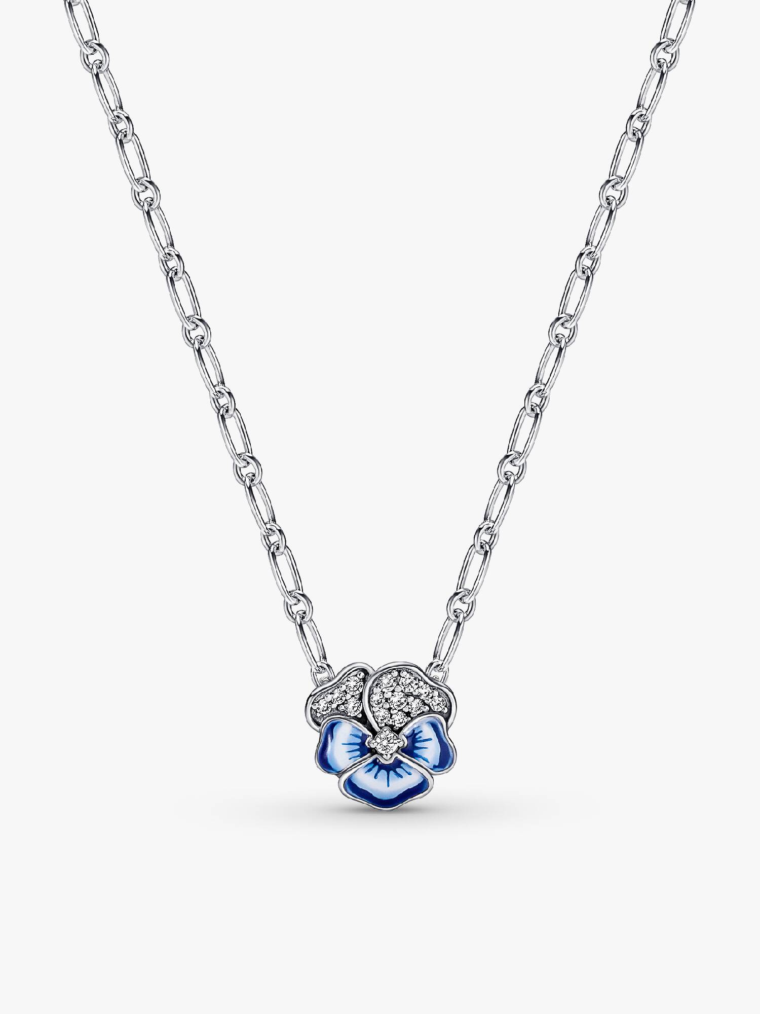 Blue Pansy Flower Pendant Necklace