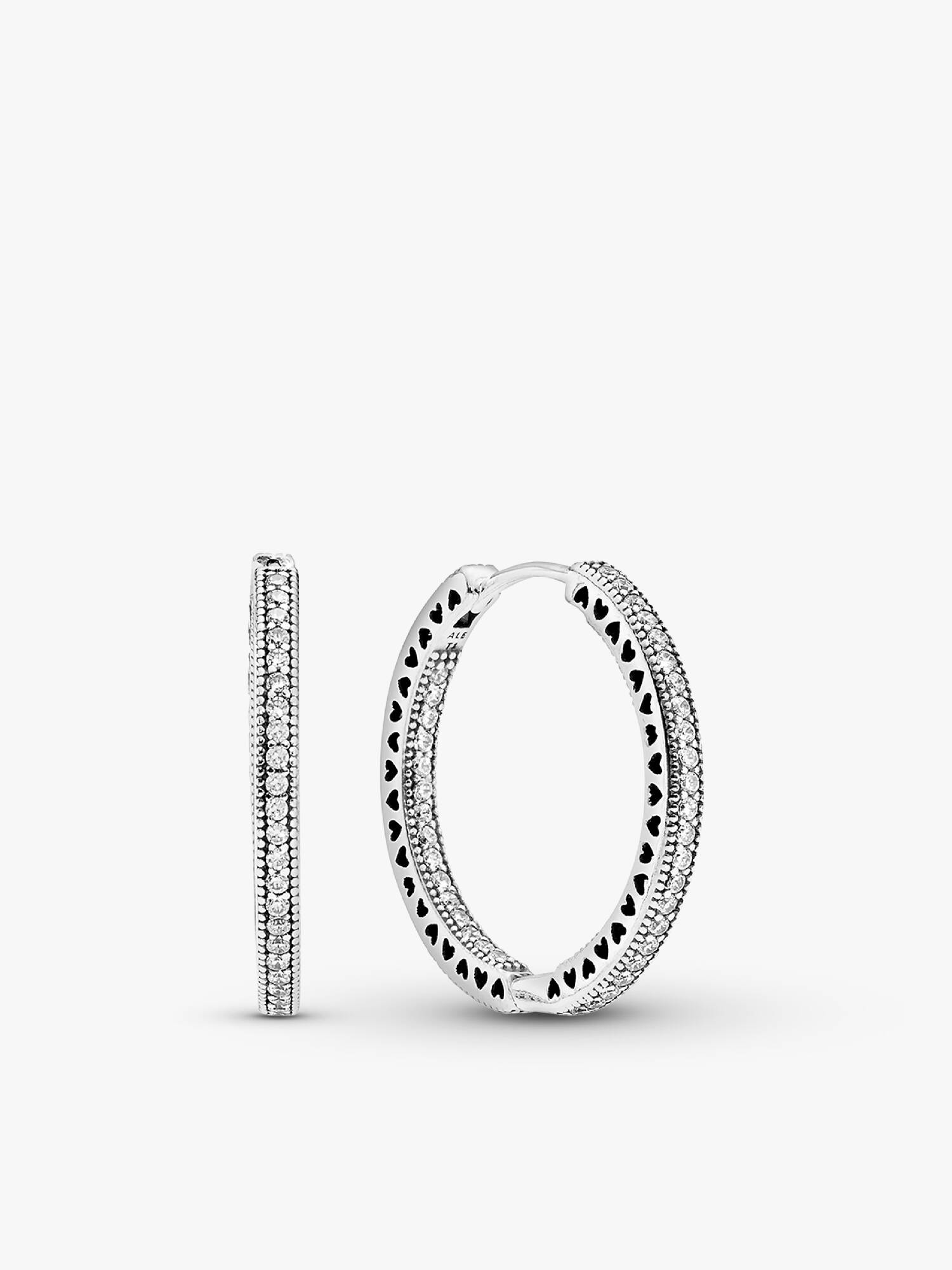 Hoop silver earrings with clear cubic zirconia, 27 mm