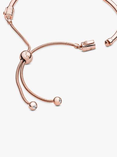 14k Rose gold-plated bangle with clear cubic zirconia and sliding clasp