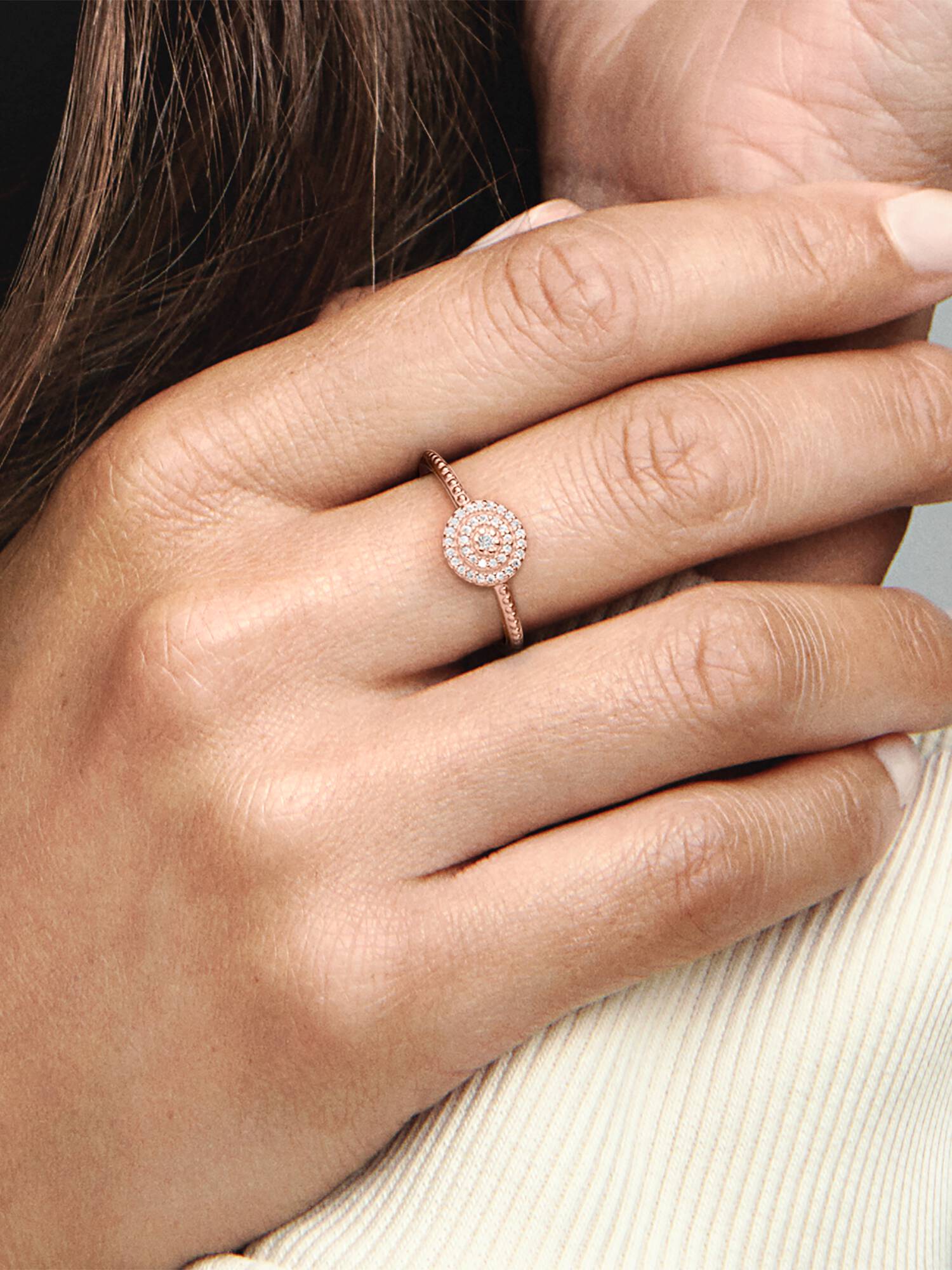 14k Rose gold-plated ring with clear cubic zirconia