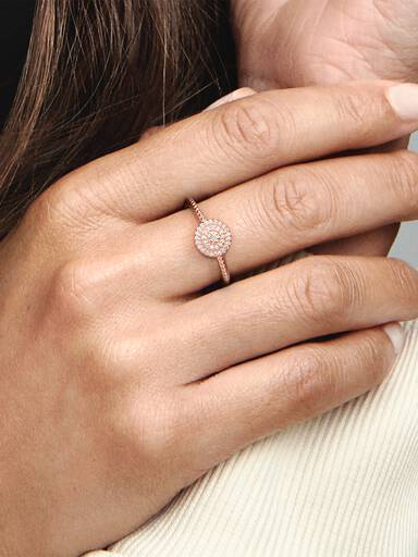 14k Rose gold-plated ring with clear cubic zirconia