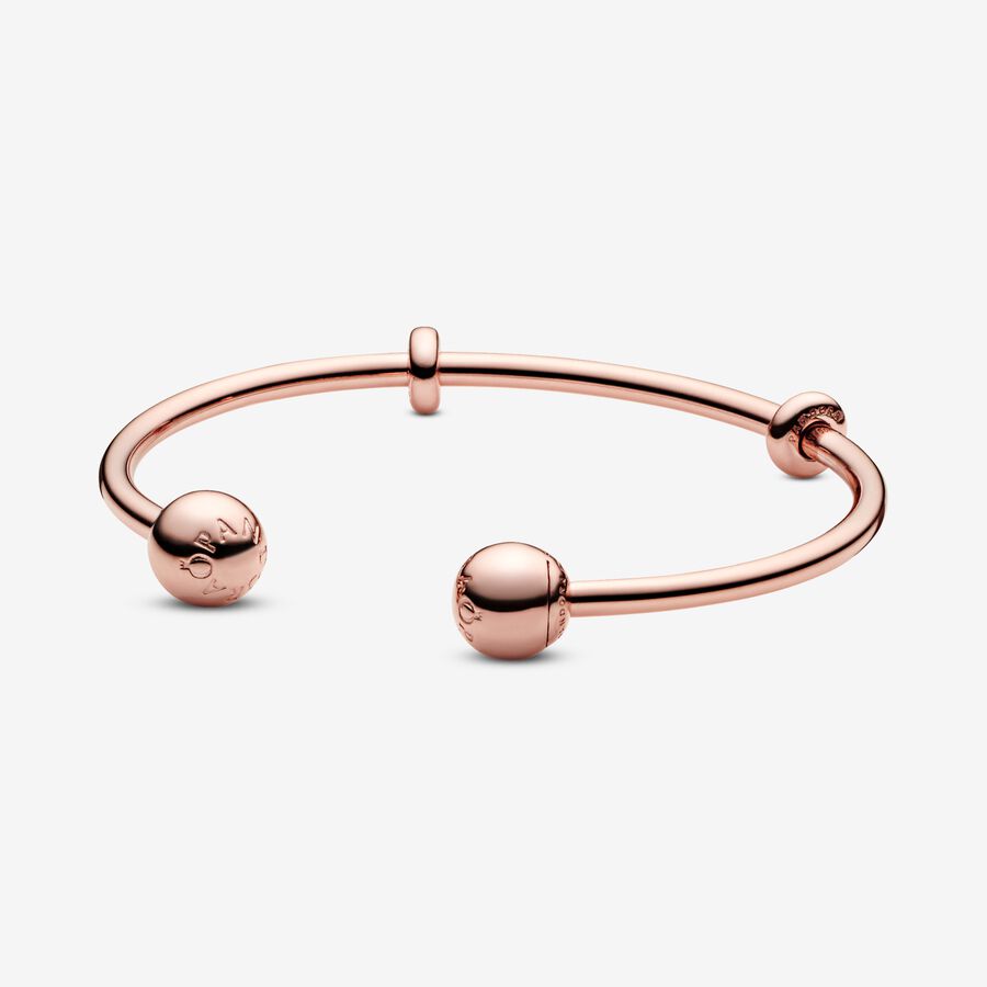14k Rose gold-plated open bangle with silicone stoppers and interchangeable end caps image number 0