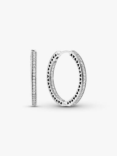 Hoop silver earrings with clear cubic zirconia, 27 mm