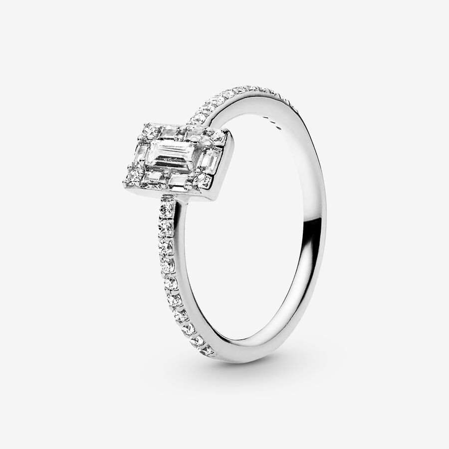 Ice cube silver ring with clear cubic zirconia image number 0