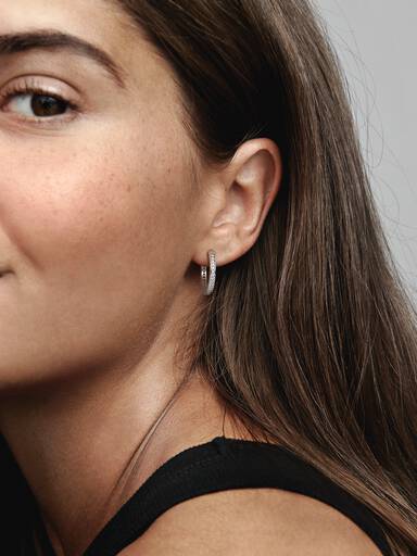 PANDORA silver hoop earrings with cubic zirconia