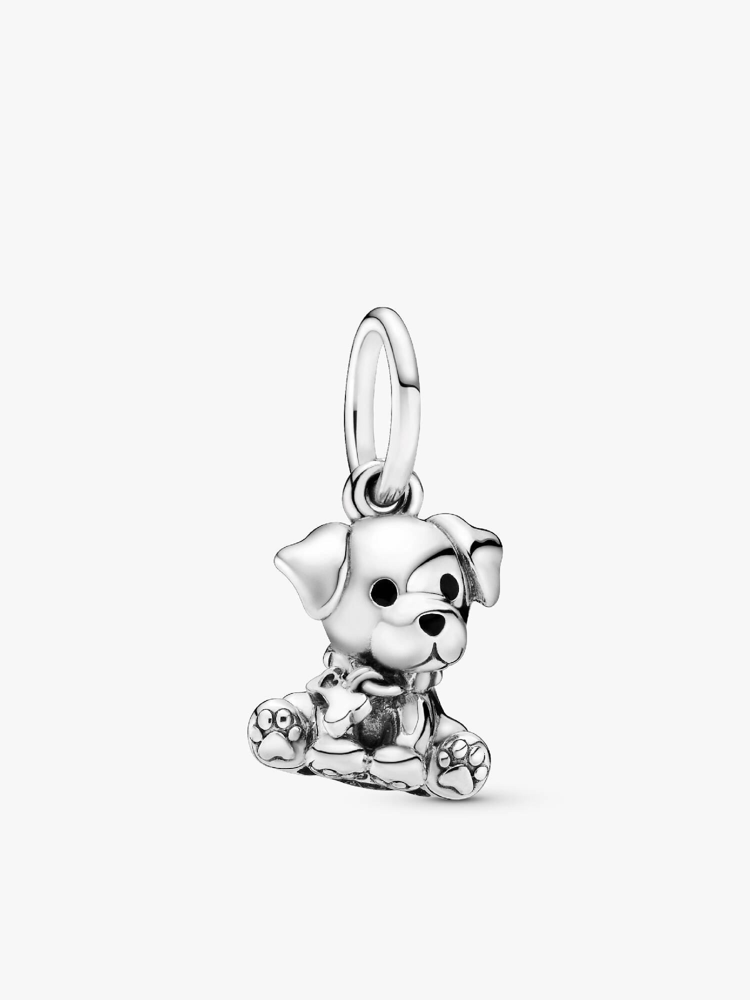 Labrador dog silver dangle with black enamel