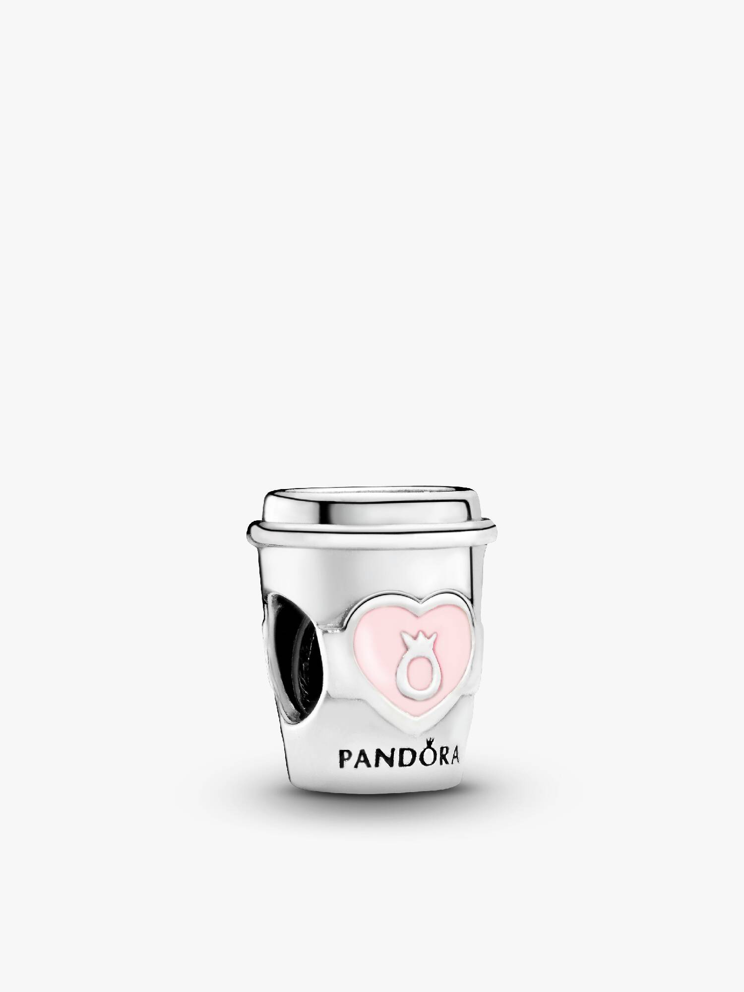 Coffee cup silver charm with pink enamel