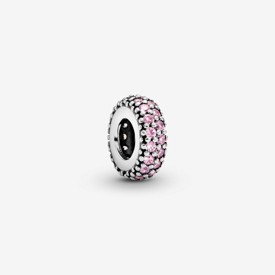 Abstract silver spacer with pink cubic zirconia image number 0