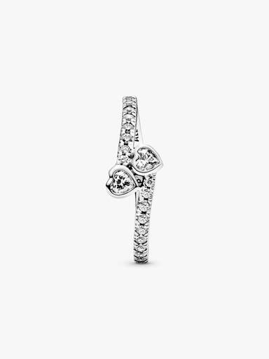 Hearts silver ring with clear cubic zirconia