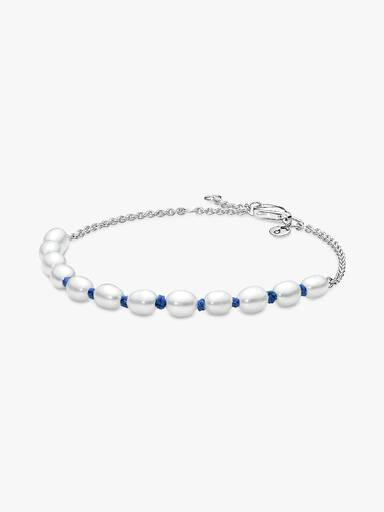 Treated Freshwater Cultured Pearl Blue Cord Chain Bracelet