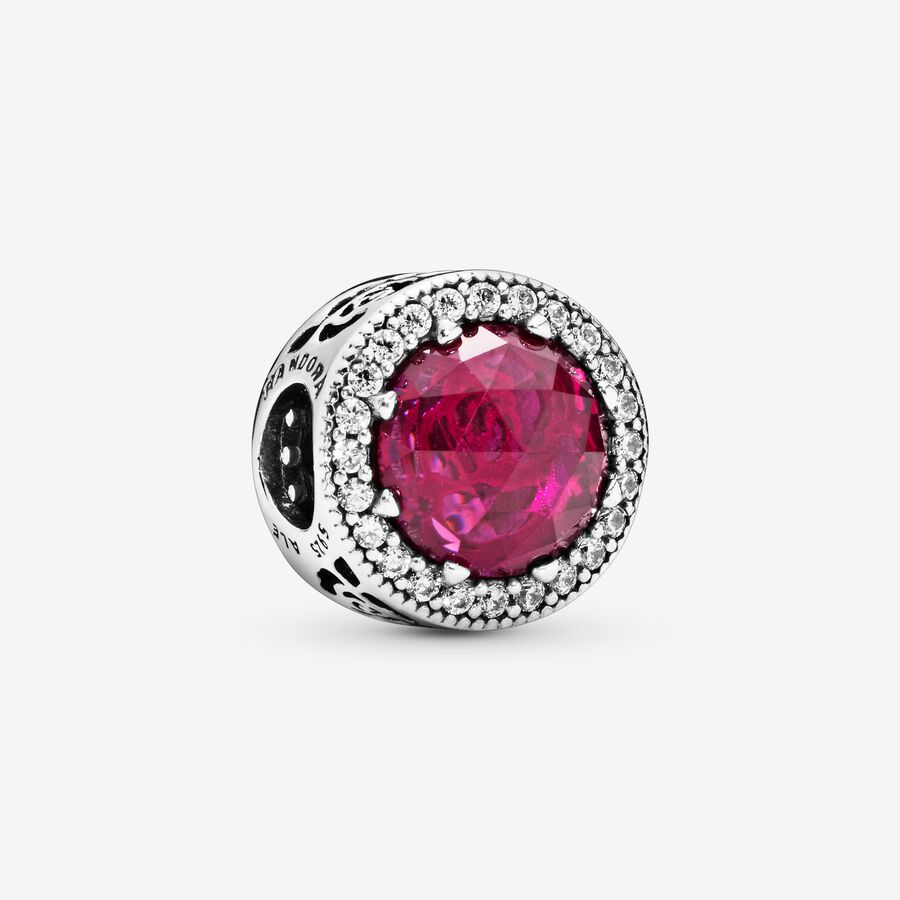 Disney Belle Enchanted rose silver charm with cerise crystal and clear cubic zirconia image number 0