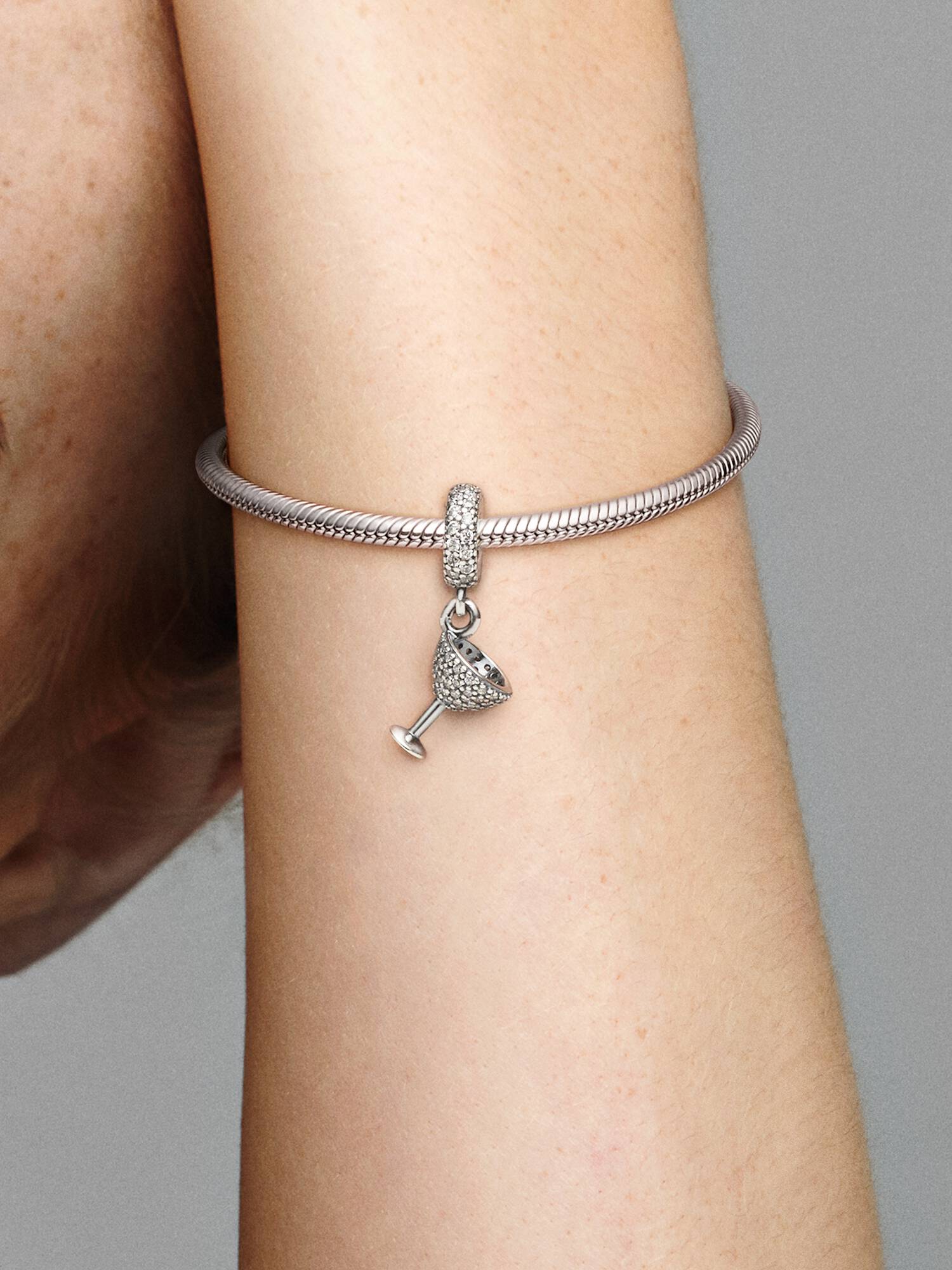 Cocktail glass silver dangle with cubic zirconia