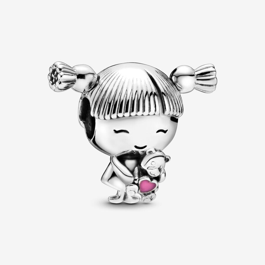 Girl silver charm with pink enamel image number 0
