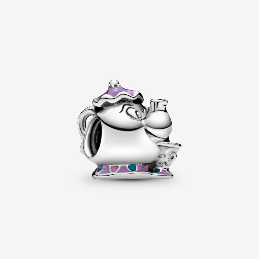 Disney Mrs. Potts and Chip silver charm with purple, pink and blue enamel image number 0