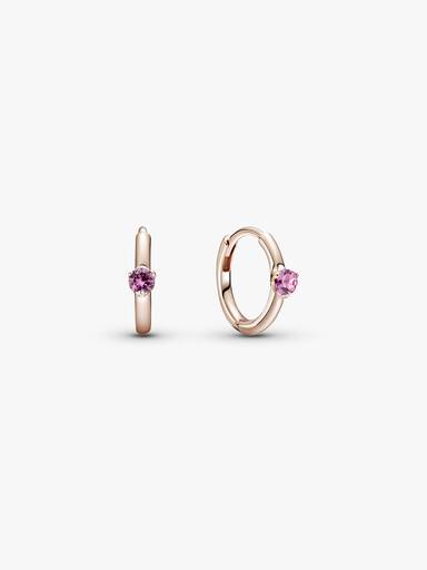 Pink Solitaire Huggie Hoop Earrings