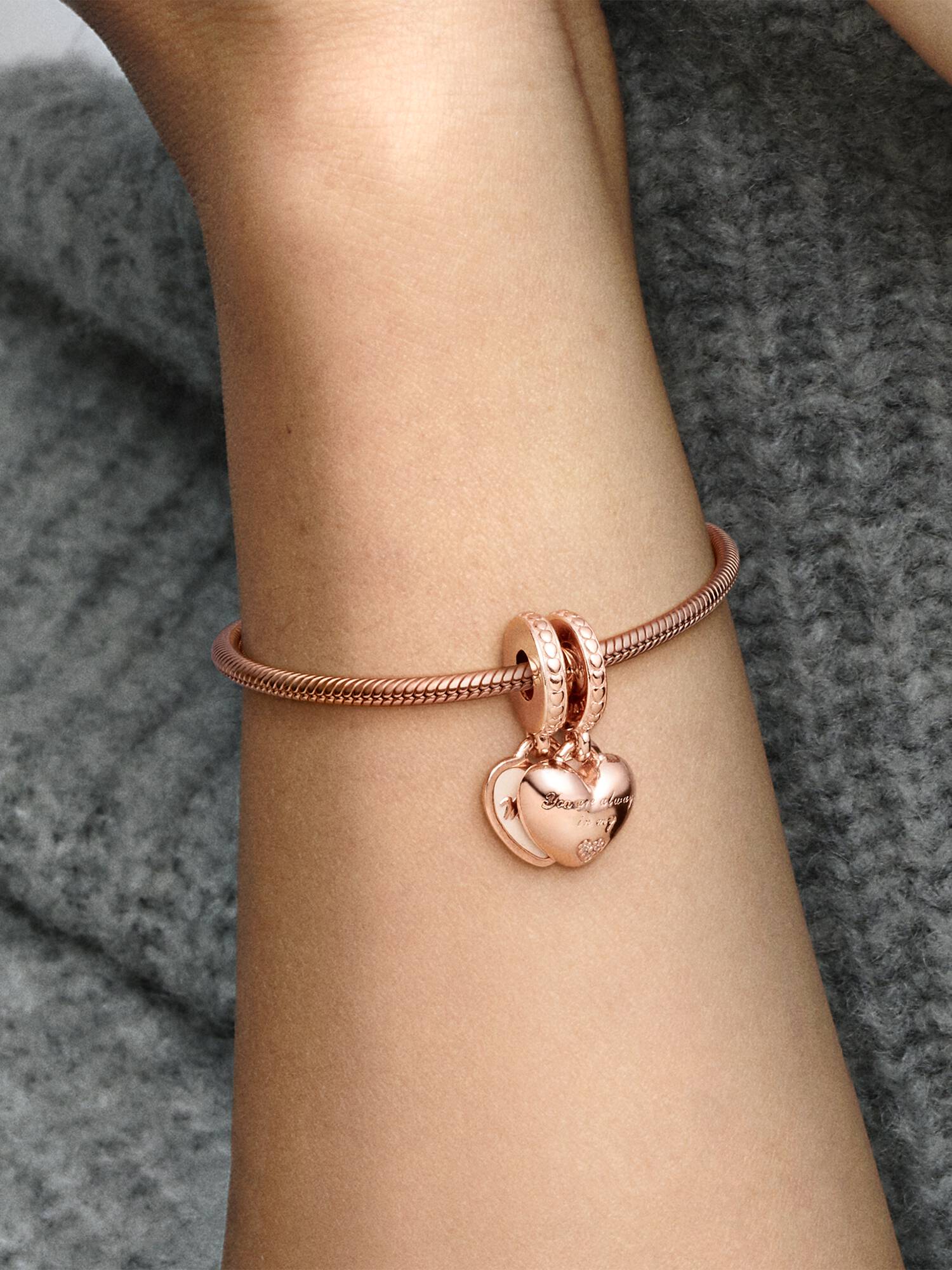Mother & daughter 14k rose gold-plated split dangle with silver enamel and clear cubic zirconia