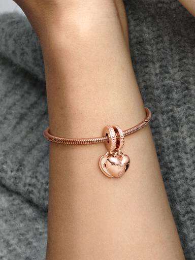 Mother & daughter 14k rose gold-plated split dangle with silver enamel and clear cubic zirconia