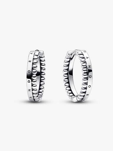 Pandora Signature Logo & Beads Hoop Earrings