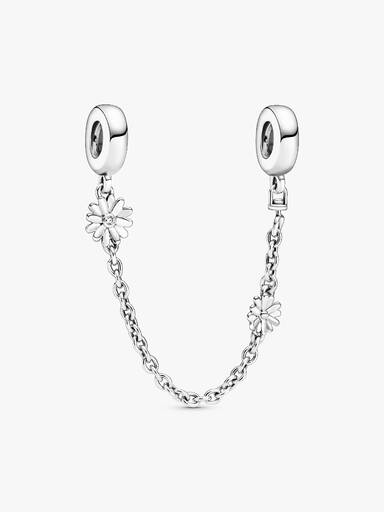 Daisy sterling silver safety chain with clear cubic zirconia