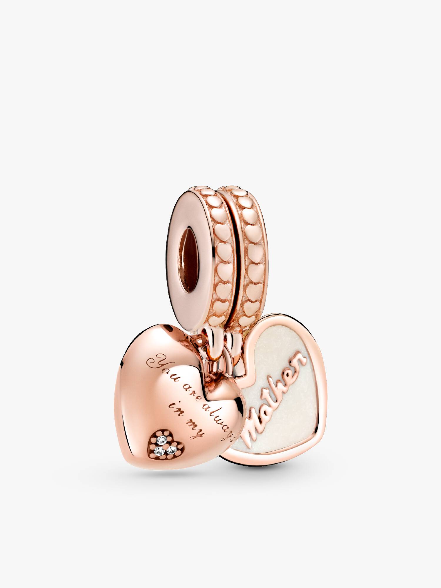 Mother & daughter 14k rose gold-plated split dangle with silver enamel and clear cubic zirconia