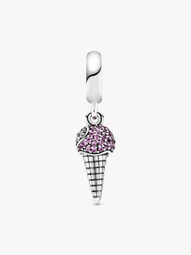 Ice cream sterling silver dangle with synthetic pink sapphire and clear cubic zirconia