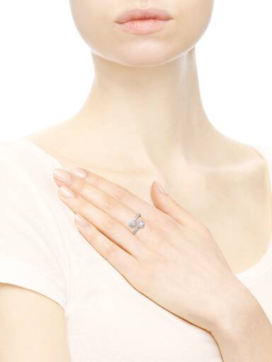 Open silver ring with clear cubic zirconia