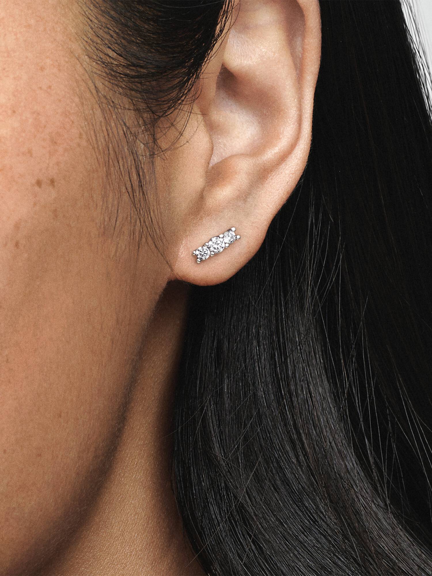 Silver stud earrings with clear cubic zirconia