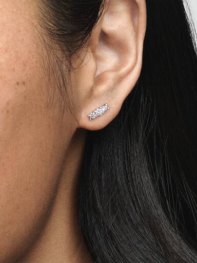 Silver stud earrings with clear cubic zirconia