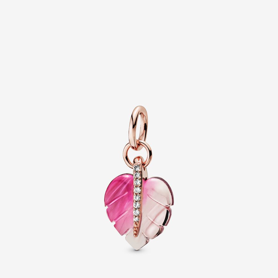 Pink Murano Glass Leaf Pendant image number 0