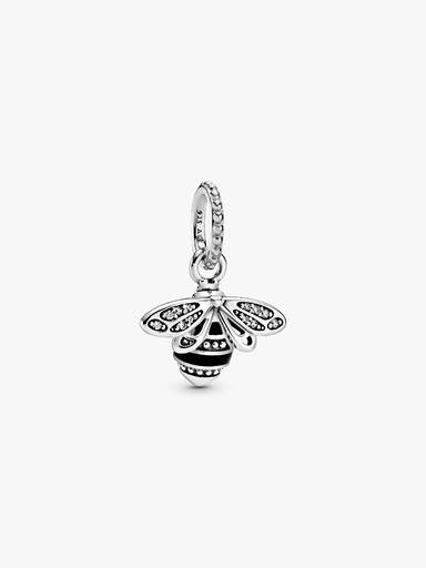 Bee sterling silver pendant with clear cubic zirconia and black enamel