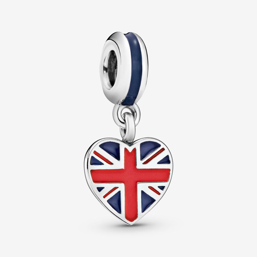 Great Britain heart flag silver dangle with red and medium blue enamel image number 0