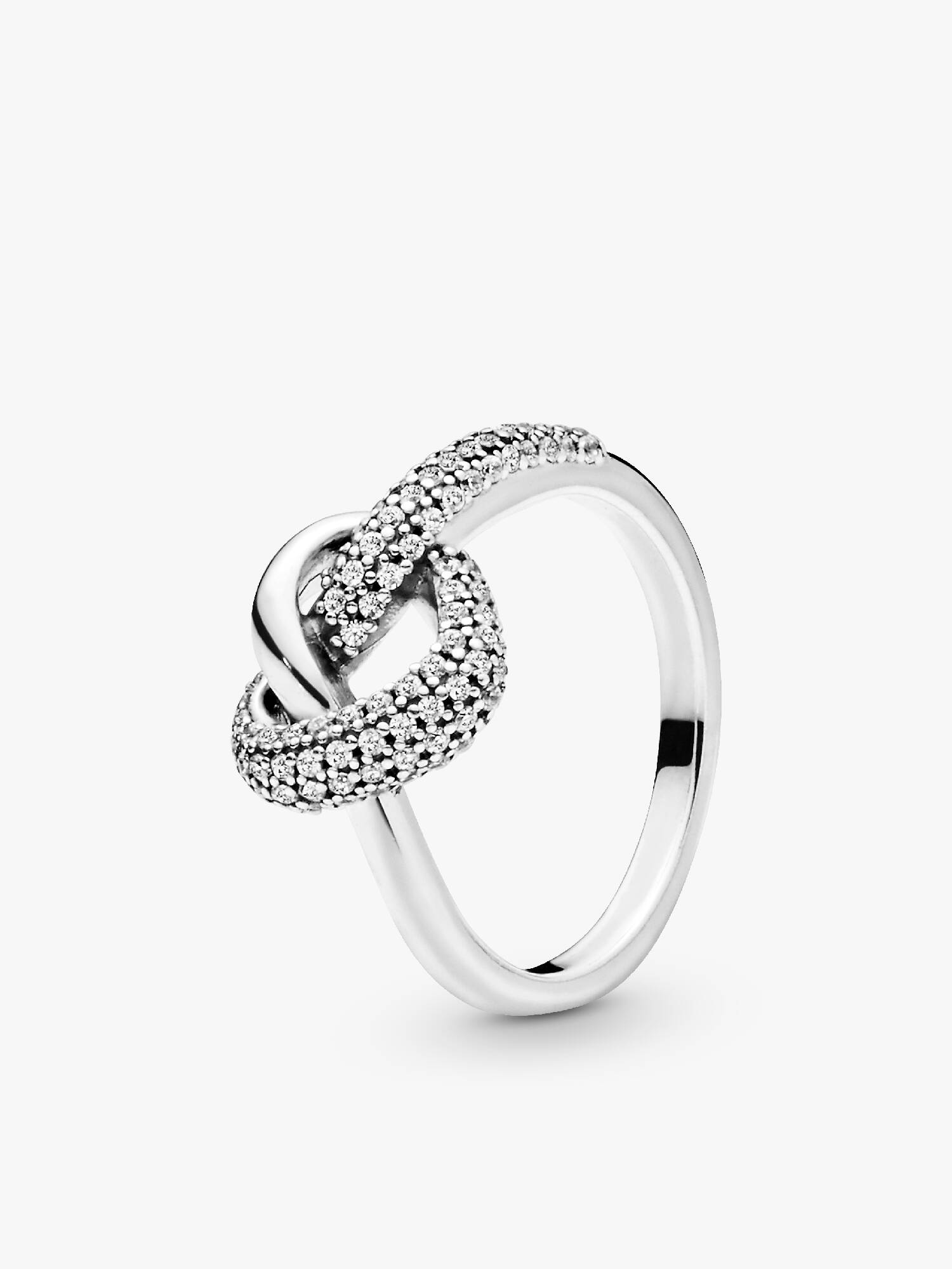 Knotted heart silver ring with clear cubic zirconia