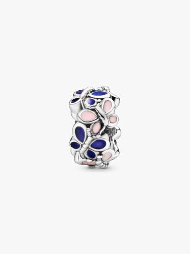 Butterfly silver spacer with pink and blue enamel