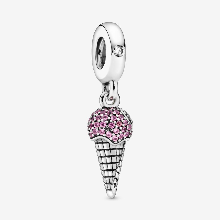 Ice cream sterling silver dangle with synthetic pink sapphire and clear cubic zirconia image number 0