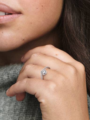 Square Sparkle Wishbone Ring