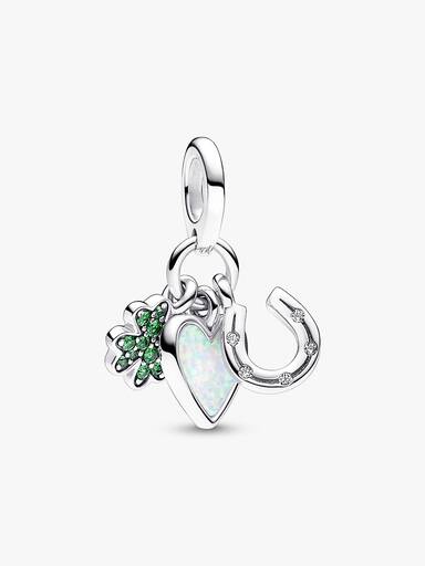 Four Leaf Clover, Heart and Horseshoe Triple Dangle Charm