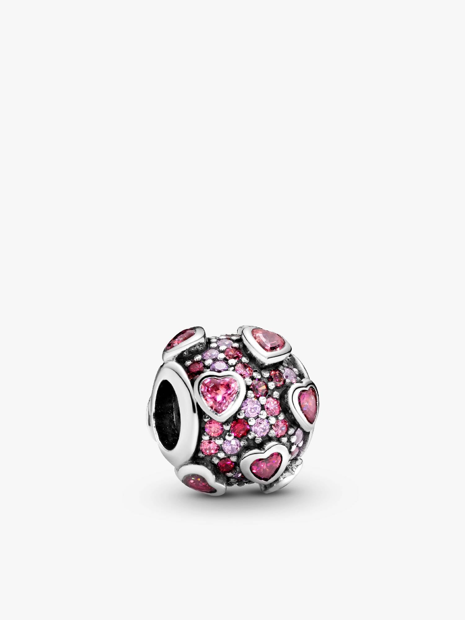 Silver charm with fancy pink, red and orchid cubic zirconia