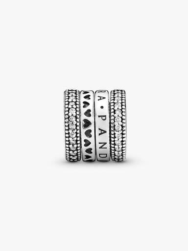 PANDORA logo silver spinning charm with clear cubic zirconia