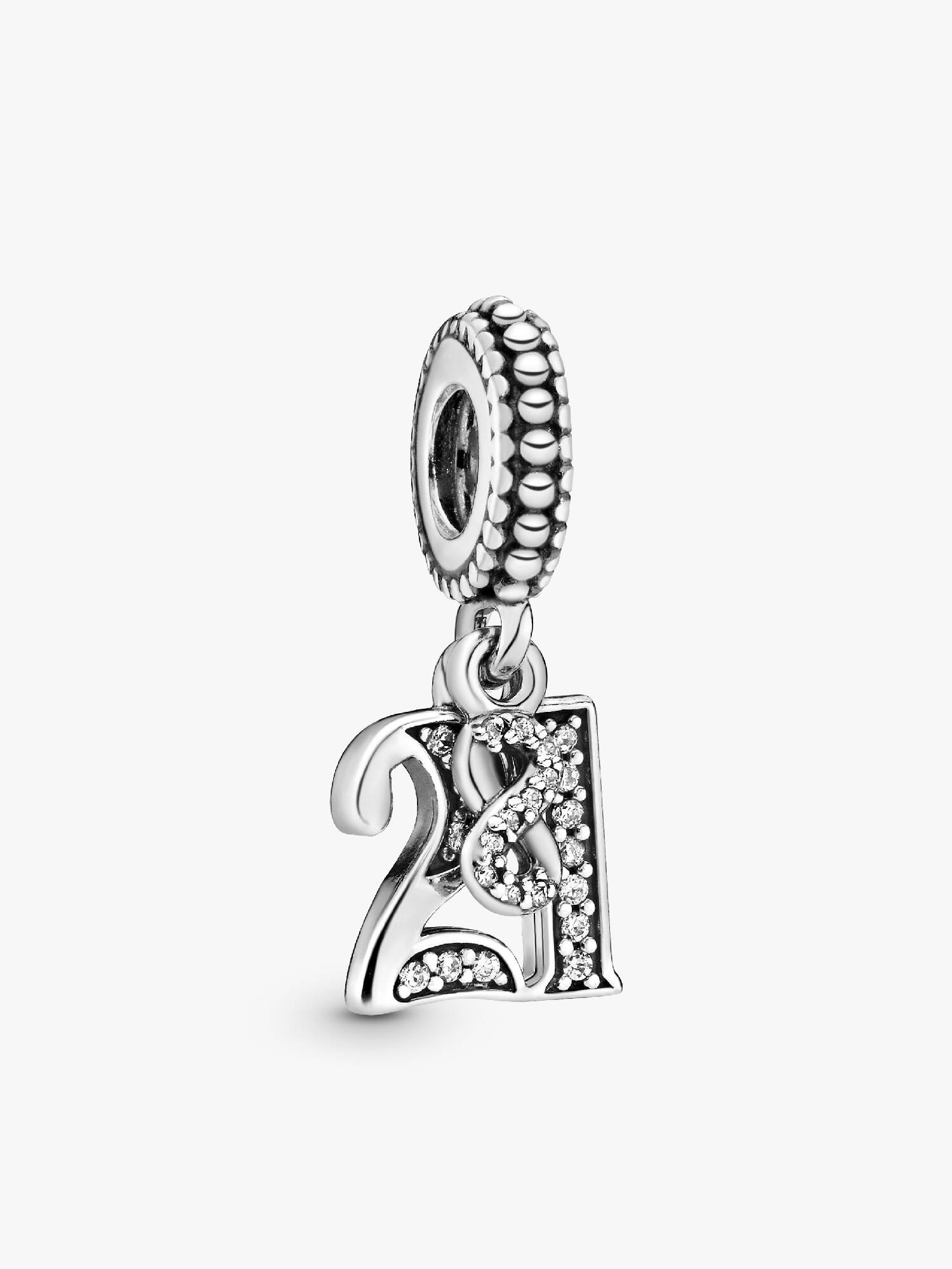 21 silver dangle with clear cubic zirconia