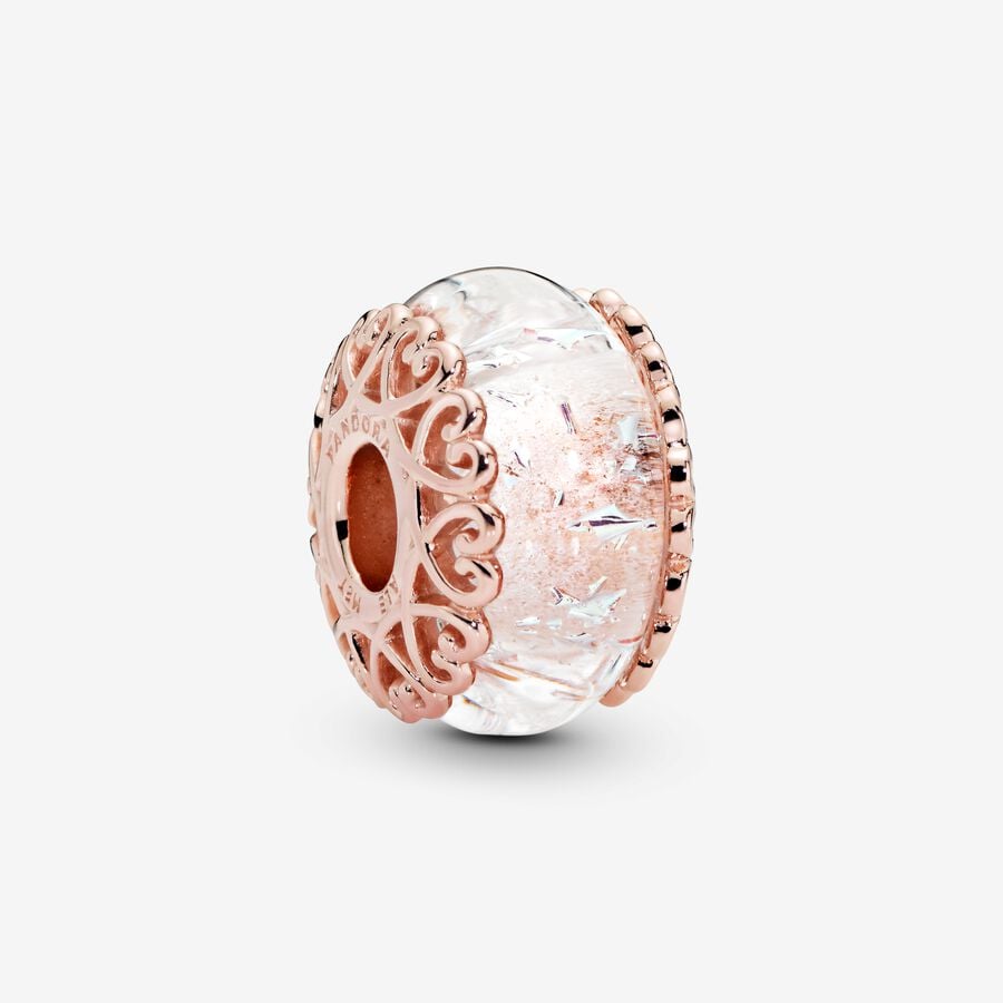 14k Rose gold-plated charm with iridescent and transparent Murano glass image number 0